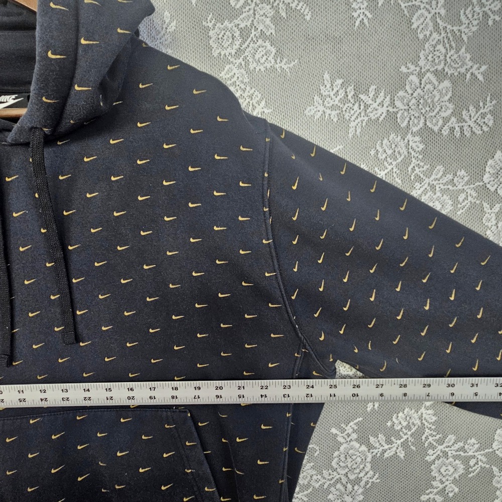 Nike Club Hoodie AOP Swoosh Black Gold Sweatshirt Mens Large Pullover Streetwear - Picture 6 of 10